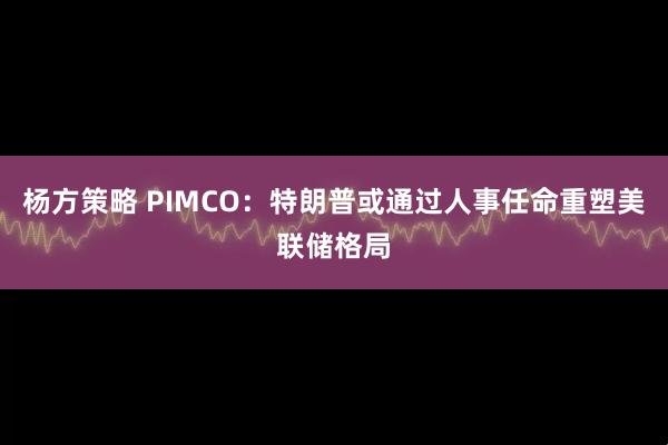 杨方策略 PIMCO：特朗普或通过人事任命重塑美联储格局
